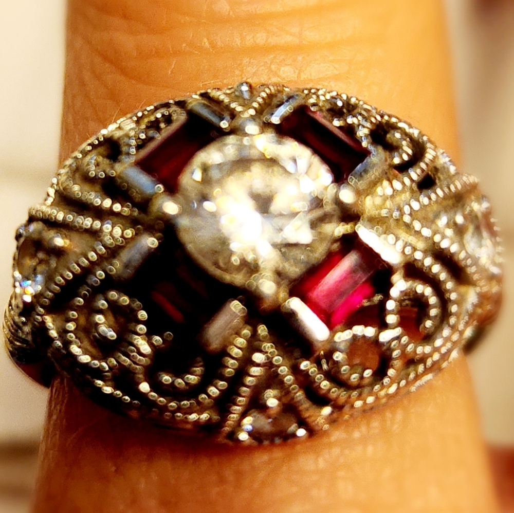 Ruby Filigree Cocktail Statement Ring - image 2